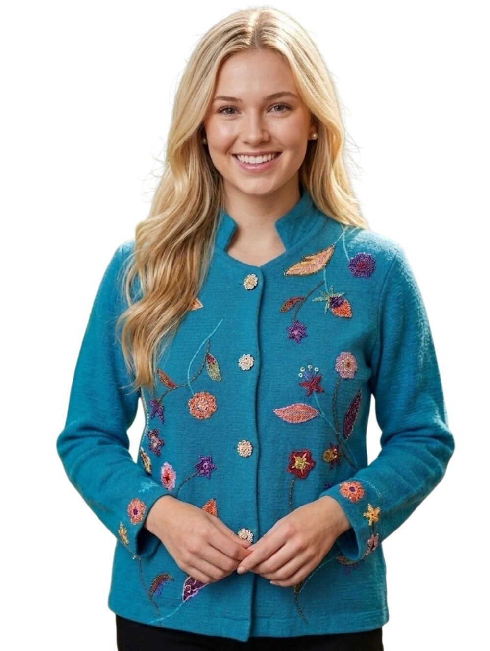 Beautiful Cedar Canyon Jacket Embroidered Long Sleeve Corduroy Blue Size M *Read
